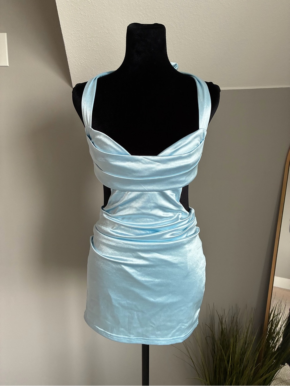 Lucy in the Sky Light Blue Satin Mini Dress